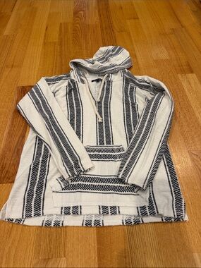 Ocean Drive White & Black Striped Hooded Baja Sweater